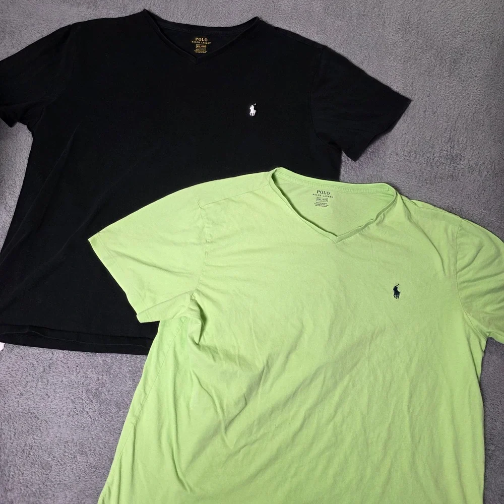 Polo Ralph Lauren Mens XXL 2PK V-Neck T-Shirt Black Lime Green Pony Logo